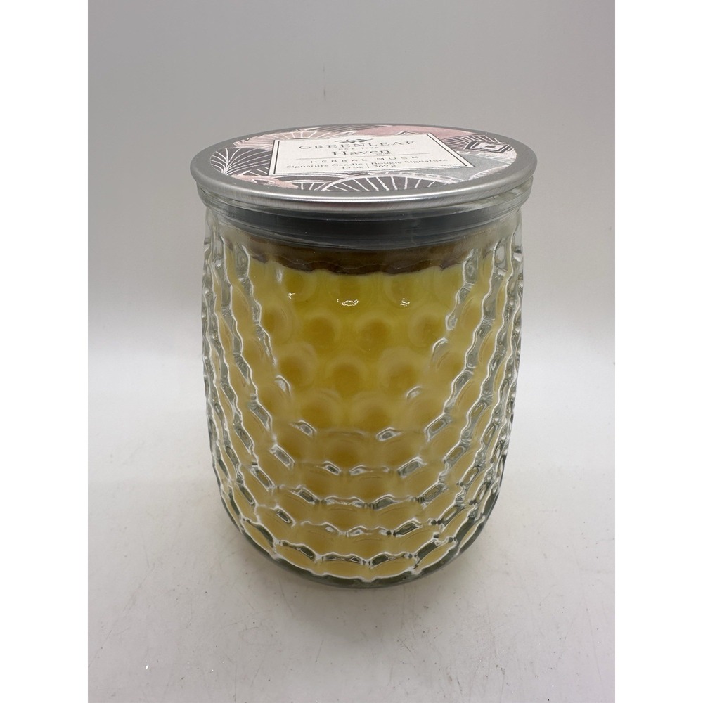 Greenleaf Haven Herbal Musk 13 oz Candle Jar Glass Lid